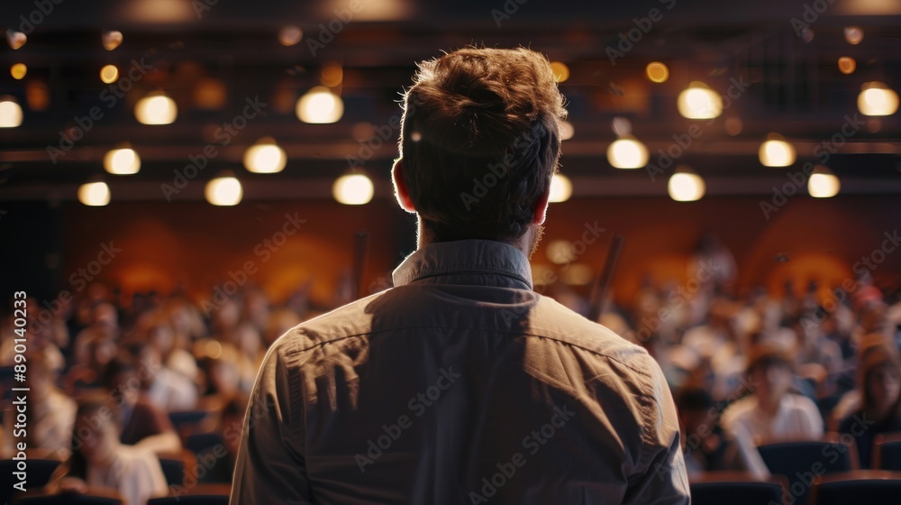 Speaker addressing a large audience Speaker addressing a large audience
