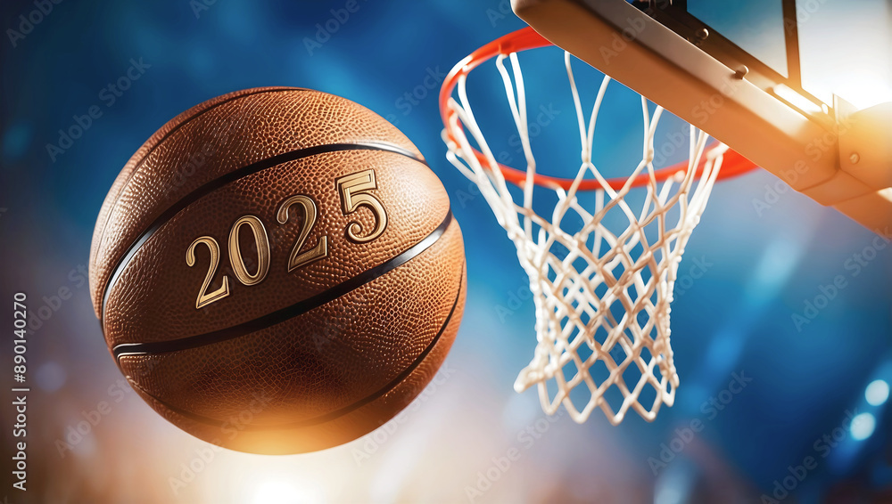 happy new 2025 year basketball themed, basket ball background, sport concept, festive template, numbers