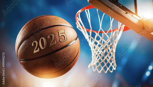 Obraz na płótnie happy new 2025 year basketball themed, basket ball background, sport concept, festive template, numbers w salonie