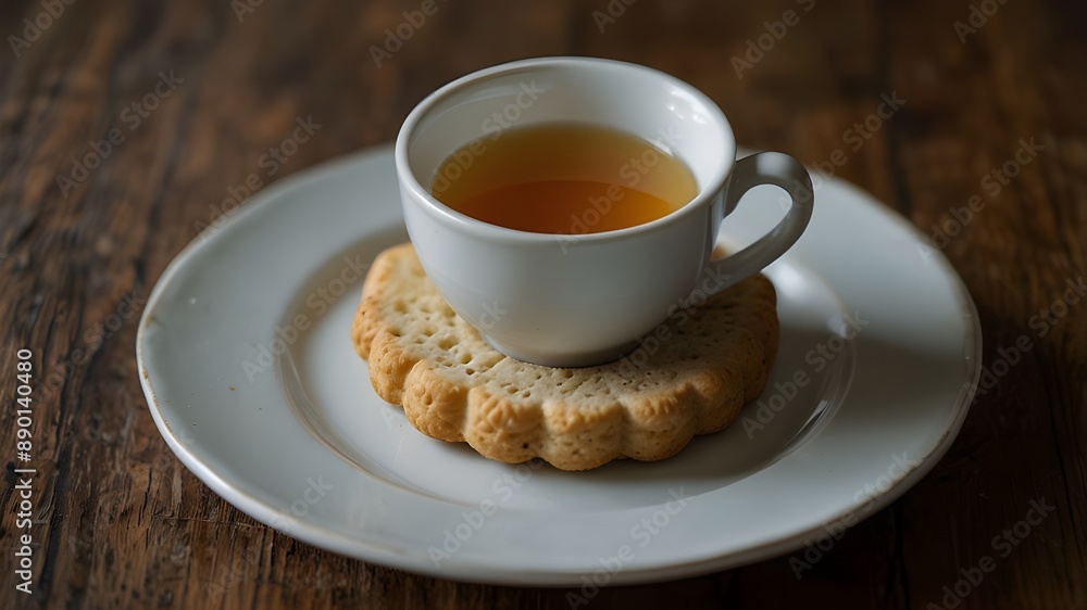 A cup of tea with biscuits inside a plate A cup of tea with biscuits inside a plate