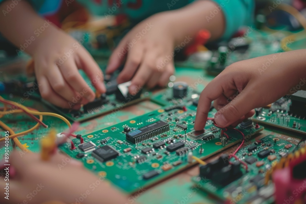 Obraz premium Assembling a complex toy robot kit, fostering STEM skills and creativity in children.