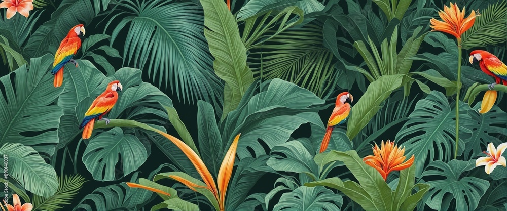Fantasy background with tropical palm leaves Fantasy background with tropical palm leaves