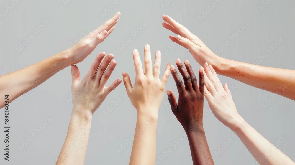 Reaching Up Together: Hands of Different Skin Tones Reaching Towards a Common Goal Reaching Up Together: Hands of Different Skin Tones Reaching Towards a Common Goal