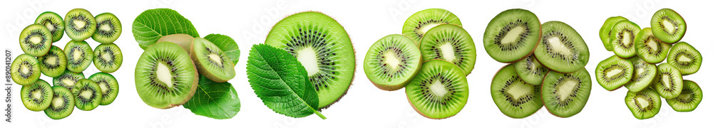 Set of kiwi slices isolated on transparent background Set of kiwi slices isolated on transparent background