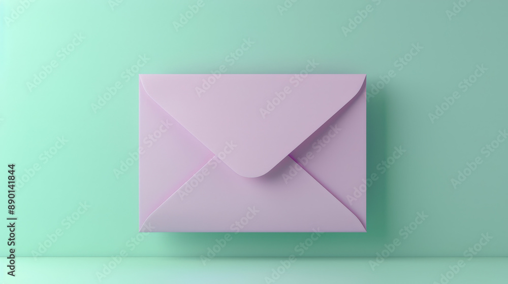 Light pastel purple 3D envelope lying flat on a soft green background Light pastel purple 3D envelope lying flat on a soft green background