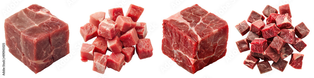 Set of meat cubes isolated on transparent background Set of meat cubes isolated on transparent background