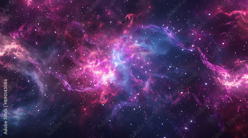 Naklejka premium Brightly colored nebula with intricate details and a starry night sky, showcasing the wonders of astronomy