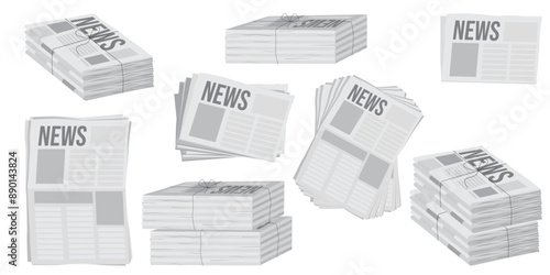 Pile of newspapers on white background. Stack of newspapers. Paper waste