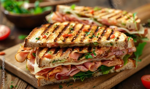 A freshly toasted sandwich, brimming with wholesome ingredients, presents a delicious and nutritious meal option.