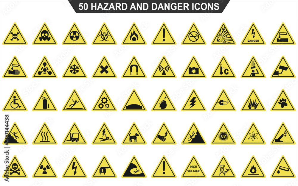 set of hazard warning signs on white background vector set of hazard warning signs on white background vector