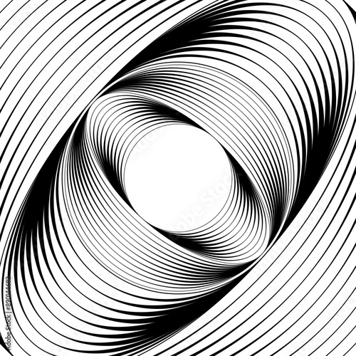 Ovals optical illusion. Magic holes background. Black and white elliptic shapes. Striped pattern with dynamic effect. Vector graphic illustration