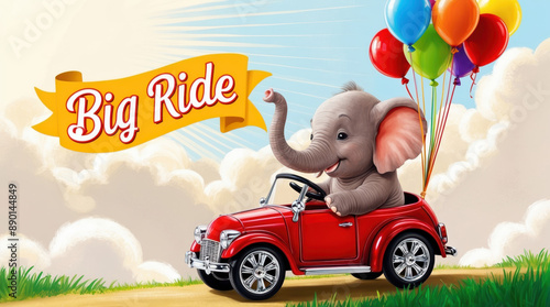 Elephant Driving Tiny Red Car