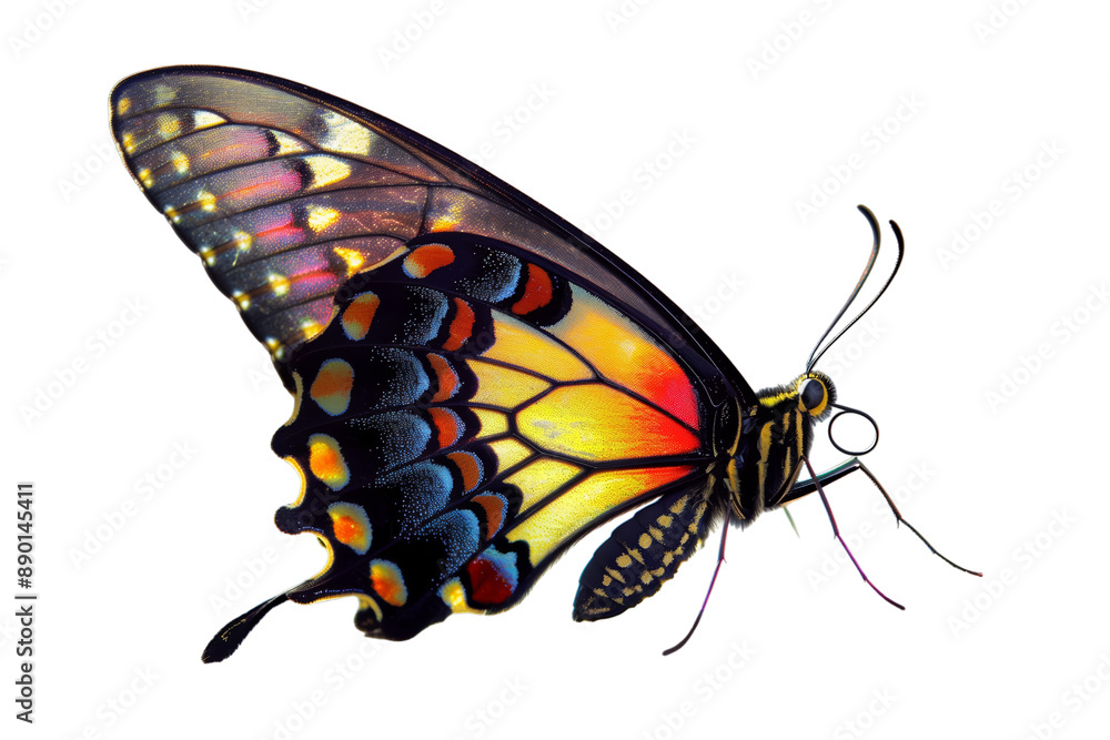 Naklejka premium Colorful Butterfly With Yellow and Red Wings Isolated on Transparent Background