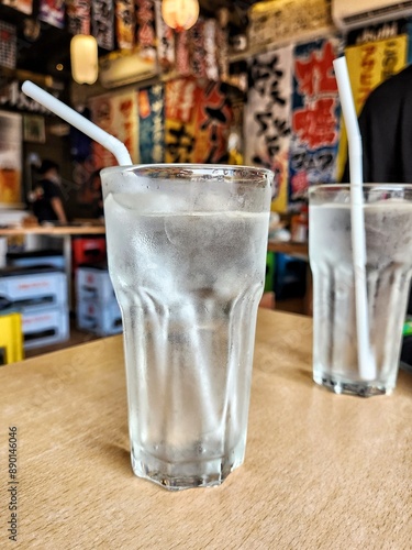 Close up of water drink on glass photo