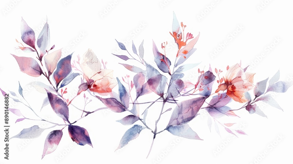 Fototapeta premium A delicate watercolor depiction of a flowering purple on white background