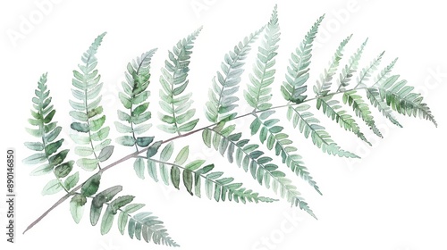 watercolor depiction of a fern plant leaf on white background