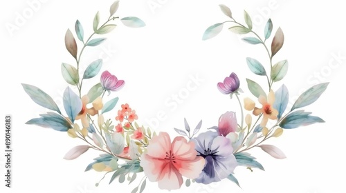 watercolor floral wreath with spring style on white background