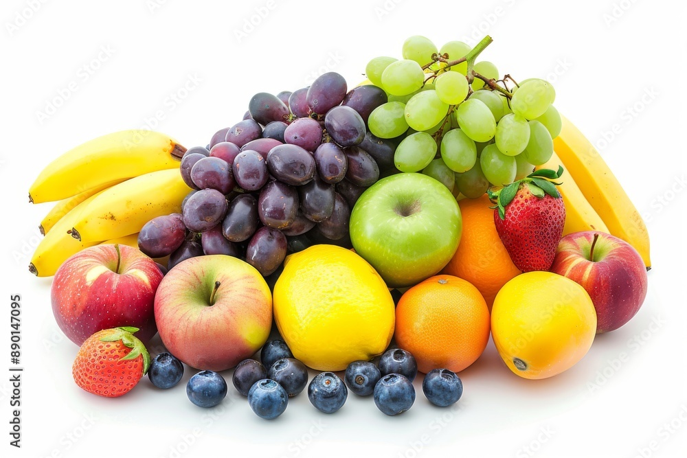 Assorted Fresh Fruits with Bananas Grapes and Apples Assorted Fresh Fruits with Bananas Grapes and Apples