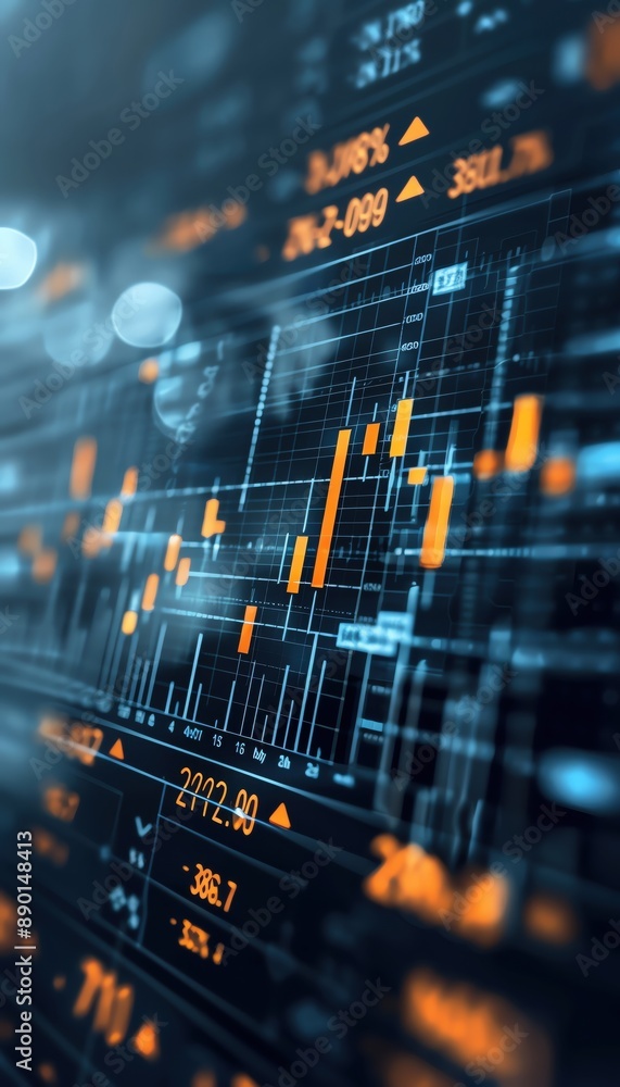 Futuristic digital stock market or trading data visualization with glowing graphs and charts showcasing financial and investment trends. Futuristic digital stock market or trading data visualization with glowing graphs and charts showcasing financial and investment trends.