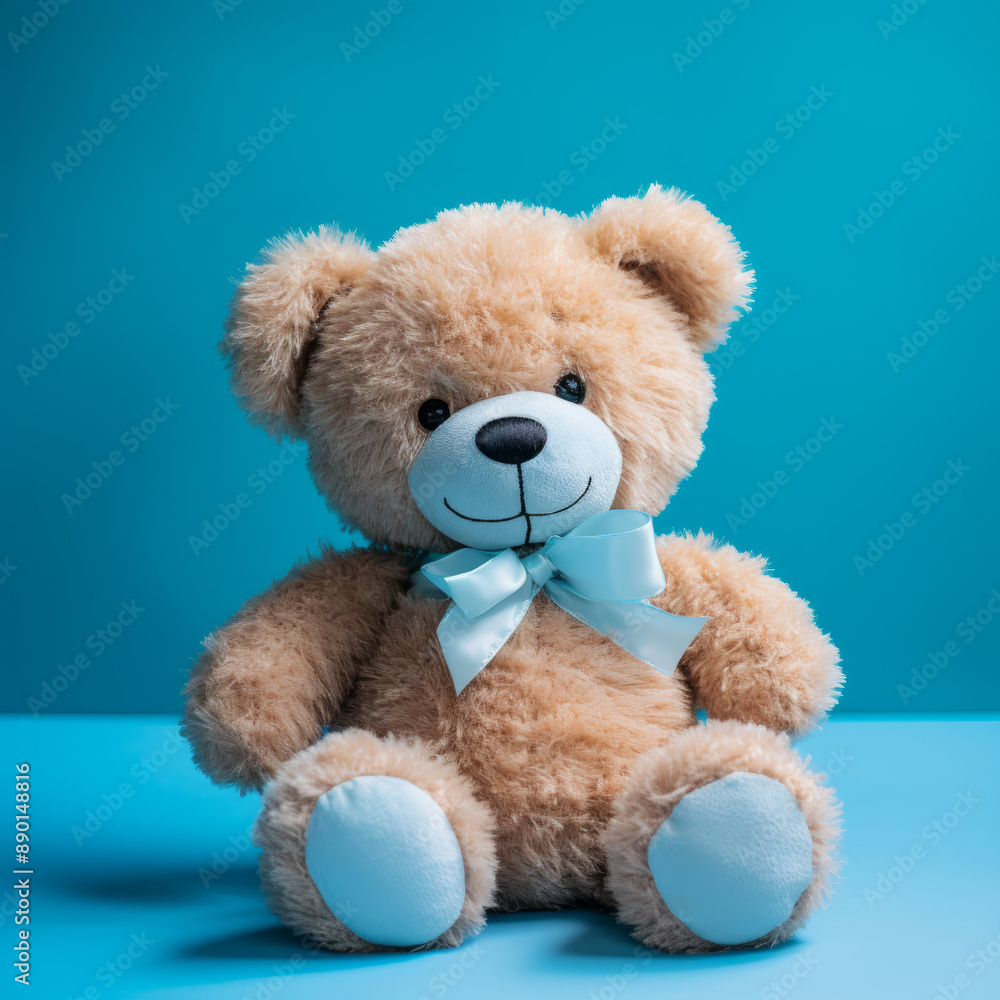Obraz premium Charming Teddy Bear Against a Blue Backdrop
