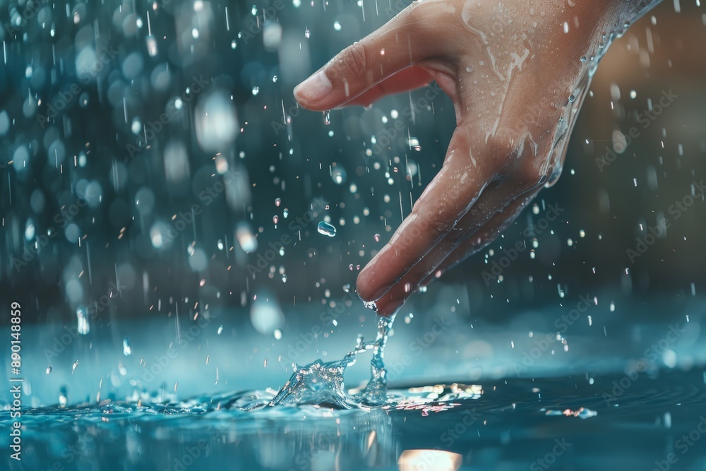 Fototapeta premium Sensory Experience - Hand Testing Water for Wetness