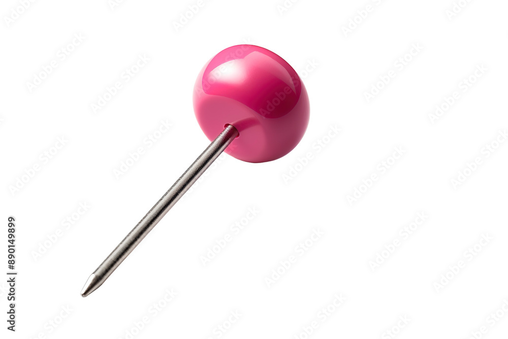 A Single Pink Pushpin Poised for a Moment of Importance on a Clear PNG or White Background. A Single Pink Pushpin Poised for a Moment of Importance on a Clear PNG or White Background.