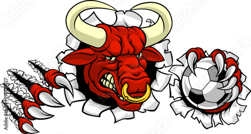 A bull or Minotaur monster longhorn cow angry mean soccer football mascot cartoon character.