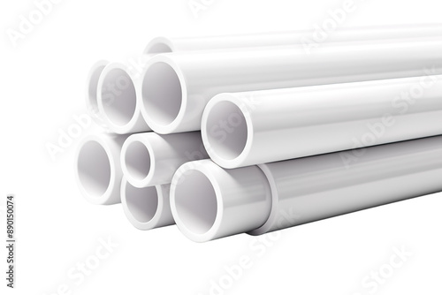 A Stack of White PVC Pipes Ready for Construction on a Clear PNG or White Background.