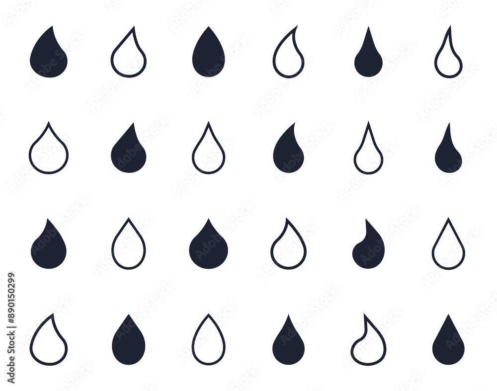 Water drop shape icon set. Blood icon symbol silhouette. Various shapes of water drops, water and rain simple icon. Plumbing logo. Blood or oil drop. Vector illustration Water drop shape icon set. Blood icon symbol silhouette. Various shapes of water drops, water and rain simple icon. Plumbing logo. Blood or oil drop. Vector illustration