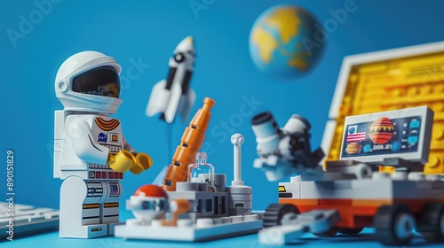 Playful Space Exploration Scene with Astronaut and Rocket