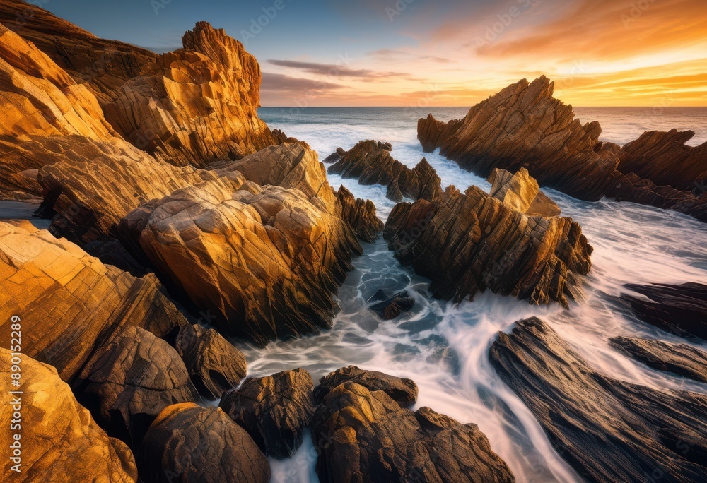 Obraz premium majestic seaside eroded rock artwork sculpted sea waves, formations, rocks, coastal, ocean, cliffs, landscape, picturesque, shoreline, scenic, geology, erosion