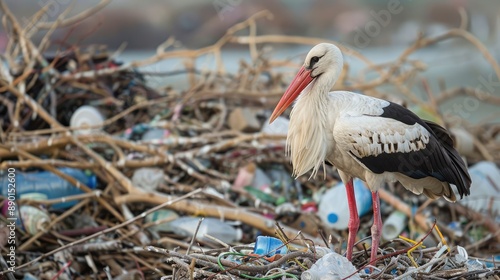 white stork in the nest