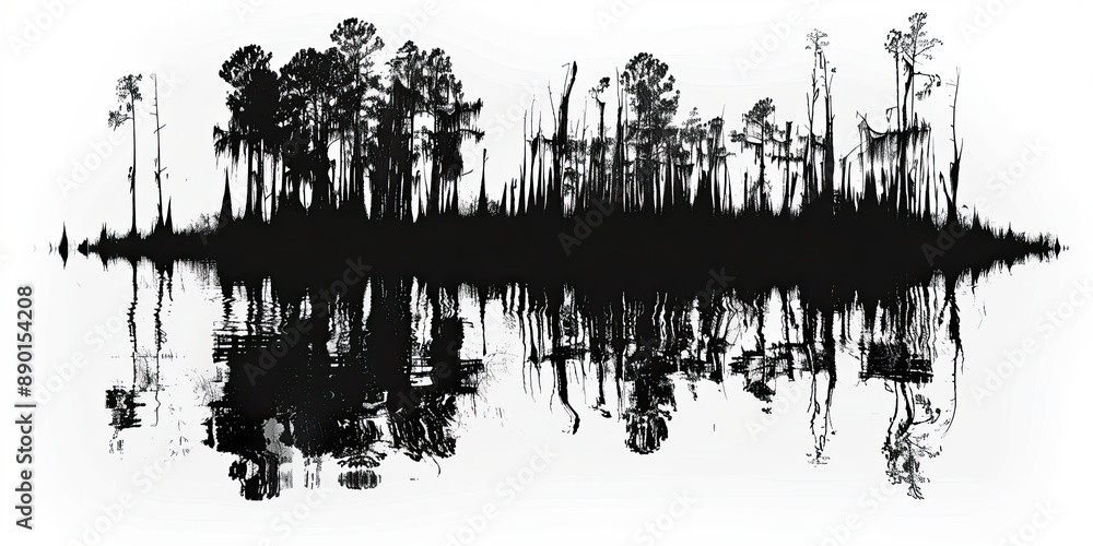 Obraz premium Silhouette of Trees Reflected on Water Surface