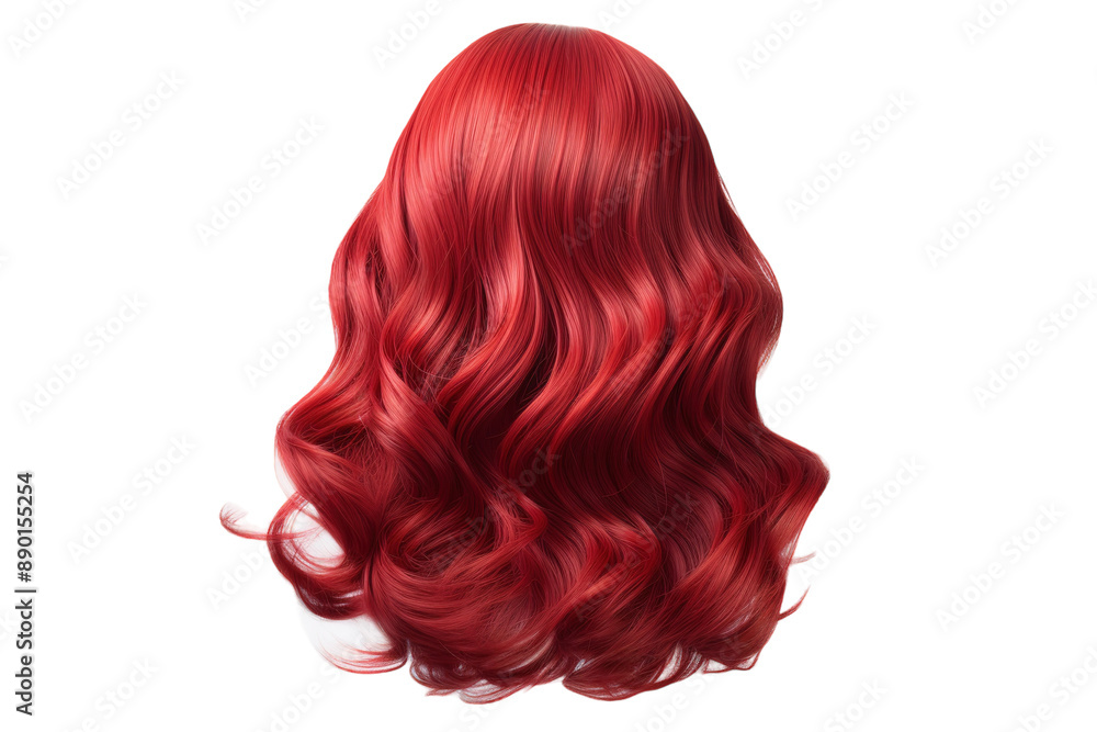 Fototapeta premium Vibrant Red Waves of Hair Flowing in the Studio Light on a Clear PNG or White Background.