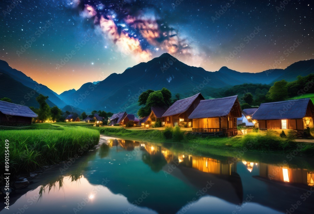 peaceful village under gaze celestial bodies night sky, astronomy, cosmos, stars, moon, universe, landscape, nature, beauty, evening, dusk, scenery, rural, peaceful village under gaze celestial bodies night sky, astronomy, cosmos, stars, moon, universe, landscape, nature, beauty, evening, dusk, scenery, rural,