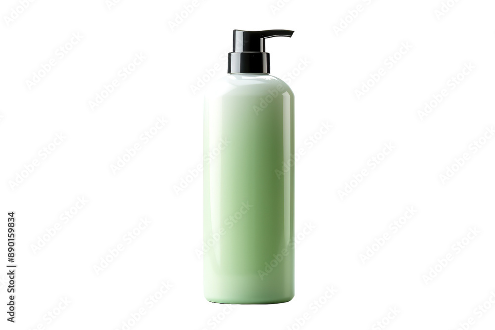 A Single Green Bottle With a Black Pump Top Stands Against a White Background on a Clear PNG or White Background. A Single Green Bottle With a Black Pump Top Stands Against a White Background on a Clear PNG or White Background.