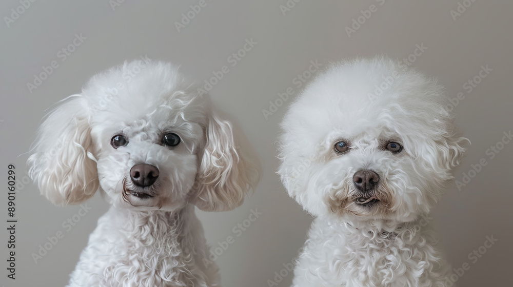 Before and after grooming, a white Bichon Frise dog looks transformed. On the left, it's dirty, but on the right, it's fluffy and clean, showcasing the importance of grooming for animals. Before and after grooming, a white Bichon Frise dog looks transformed. On the left, it's dirty, but on the right, it's fluffy and clean, showcasing the importance of grooming for animals.