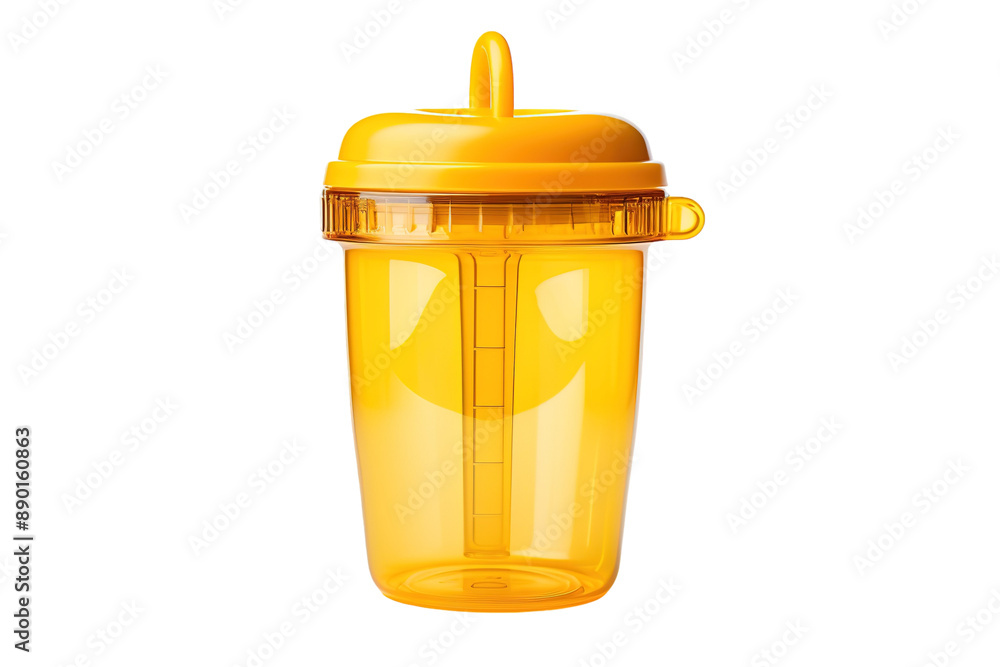 A Vibrant Yellow Plastic Tumbler With Integrated Straw on a Clear PNG or White Background. A Vibrant Yellow Plastic Tumbler With Integrated Straw on a Clear PNG or White Background.