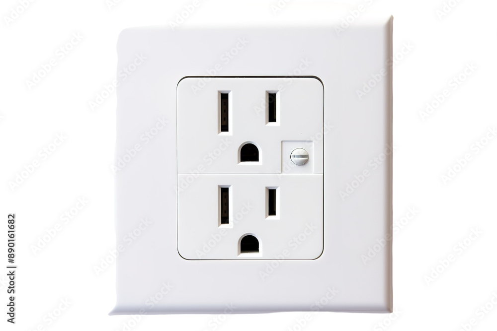 A White Electrical Outlet With Two Plugs in a Modern Home on a Clear PNG or White Background. A White Electrical Outlet With Two Plugs in a Modern Home on a Clear PNG or White Background.
