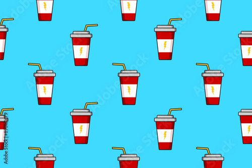 Cartoon glass with a drink. Seamless vector pattern.