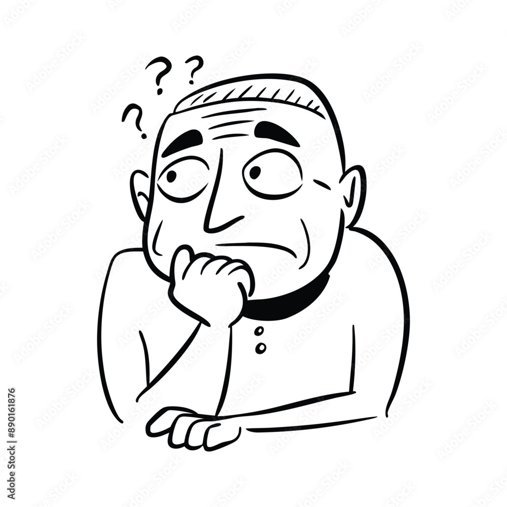 A middle-aged man is confused and thinking doodle vector illustration A middle-aged man is confused and thinking doodle vector illustration