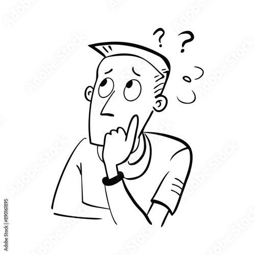 A man is confused and thinking doodle vector illustration
