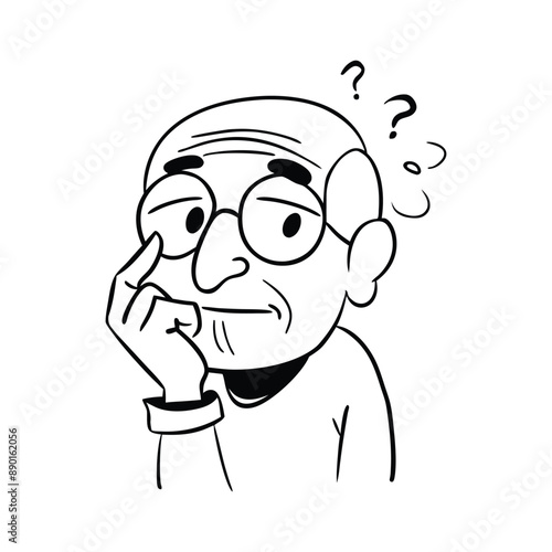 An old man is confused and thinking doodle vector illustration