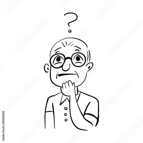 An old man is confused and thinking doodle vector illustration