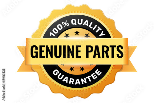 Genuine parts medal, reliable original goods from authorized seller, trusted vendor gold badge, veritable parts emblem, vector