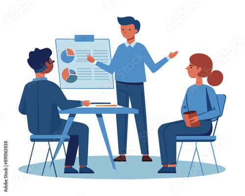 Business meeting flat people on presentation conference ilustration team seminar vector concept.