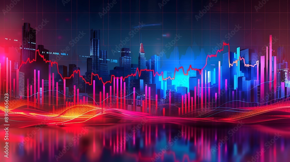 Cityscape with Neon Lights and Financial Charts City Skyline Reflects the Dynamic Nature of the Financial Markets. Cityscape with Neon Lights and Financial Charts City Skyline Reflects the Dynamic Nature of the Financial Markets.