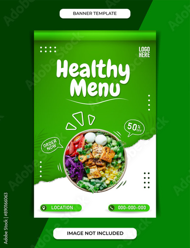 Healthy food menu banner for social media post stories or for printing