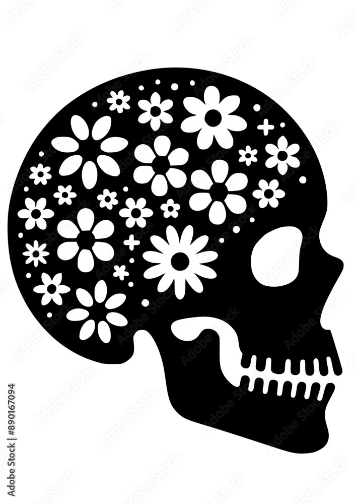 Skeleton SVG, Cool Skeleton, Skull Flower SVG, Floral Skull SVG, Bone SVG, Happy Skeleton, Halloween SVG, Scary SVG, Skeleton Silhouette, Vector, Clipart, Cut file for Cricut SVG, JPG, PNG