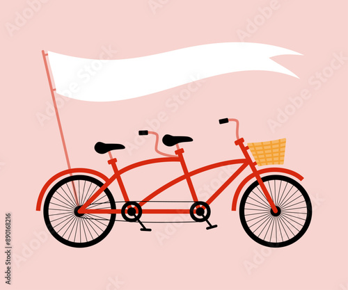Tandem bicycle design, for friendship, marriage, riding together. Space for text.